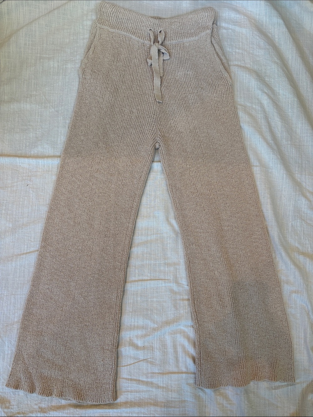 Free People Beach knit wide leg sweater pants size small tan color